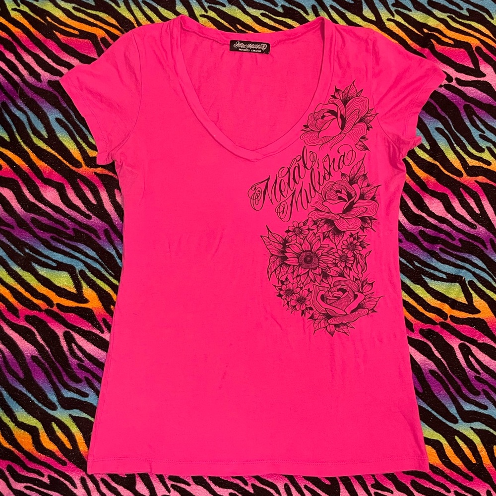 Y2k grunge goth rare 2000s metal mulisha women’s pink top